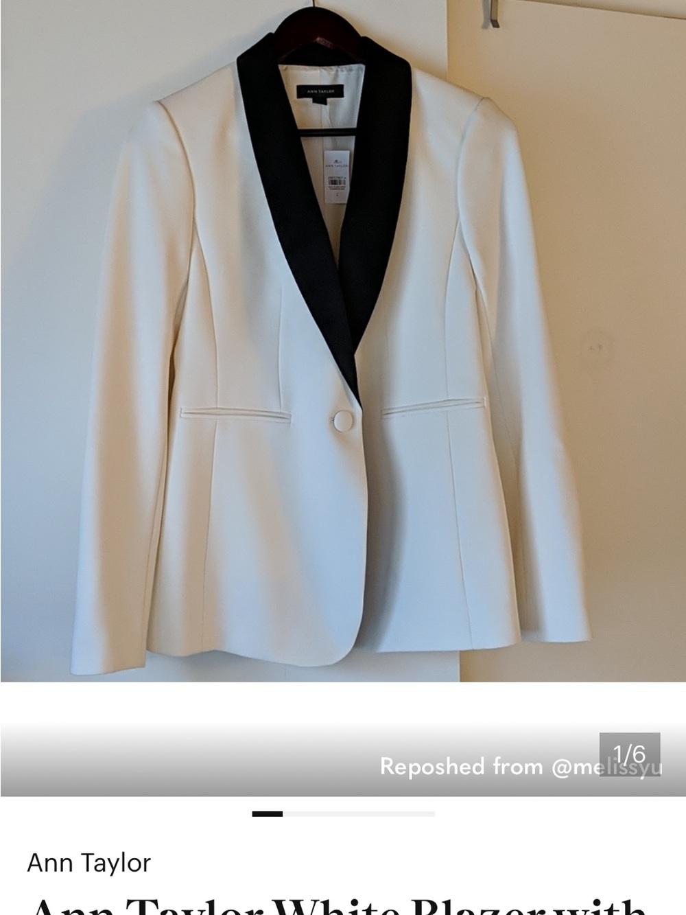 Ann Taylor White Blazer with Black Shawl Lapel